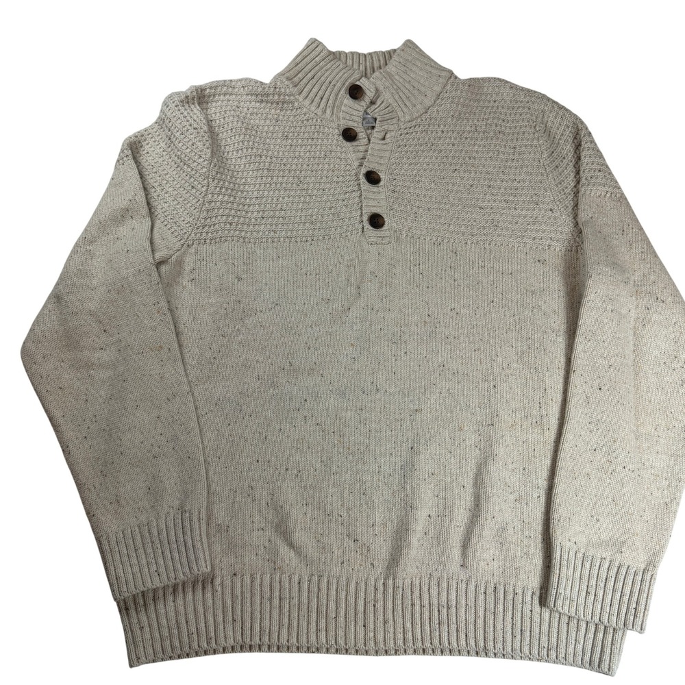 Goodfellow & Co Mens Oatmeal Speckled Mock Neck Button Sweater Large RN17730